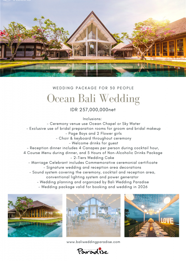 Ocean Bali Wedding 30 Pax IDR257.000K
